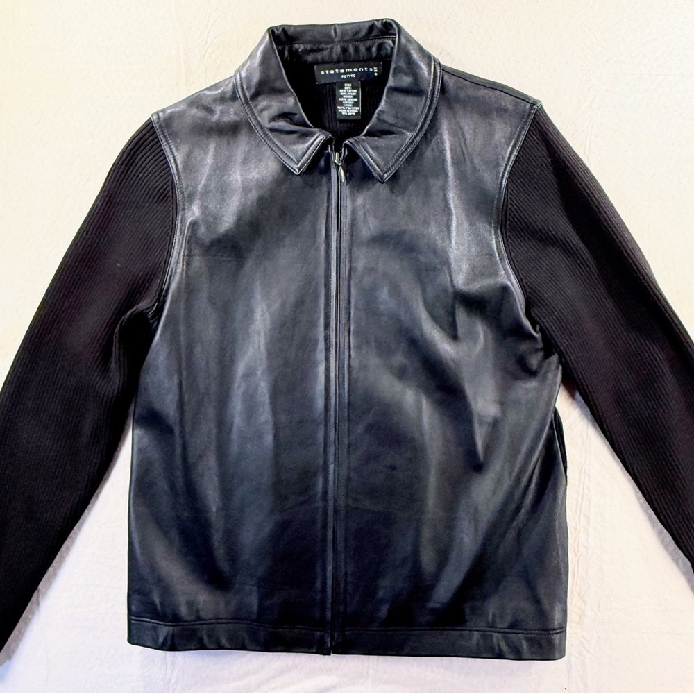 Statements Black Leather and Knit Jacket
